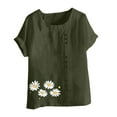 thumbnail image 4 of Cmfcve Women's Graphic Tops Short Sleeve Round Neck Cotton Linen Tee Shirt Daisy Printed Henley Button Blouse, 4 of 4