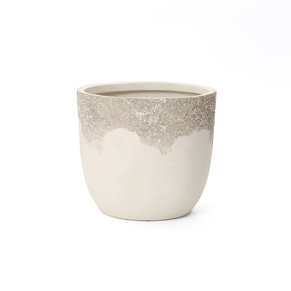 LuxenHome 15.75" Dia Off-white Large Plant Pot, Stone-like Textured Round Planter for Indoor and Outdoor Plants
