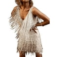 thumbnail image 3 of LilyLLL Womens Sleeveless V Neck Evening Party Clubwear Tassel Fringe Flapper Mini Dress, 3 of 4