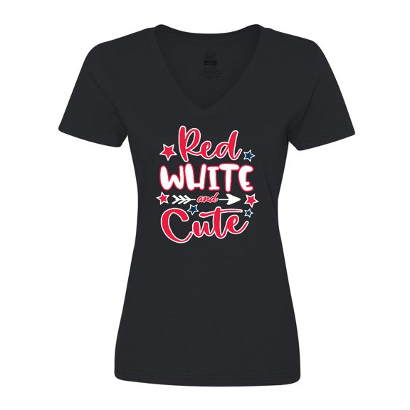Inktastic 4th of July Red White and Cute with Arrow and Stars Women's V-Neck T-Shirt
