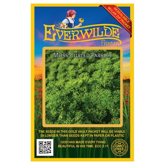Everwilde Farms - 1000 Moss Curled Parsley Seeds - Gold Vault Jumbo Bulk Seed Packet
