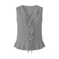 thumbnail image 5 of BADHUB Women Tank Top V Neck Sleeveless V Neck Ruffle Hem Top Lighetweight Summer Fashion Vacation Blouse Tee Gray XL, 5 of 7