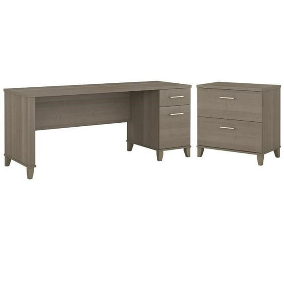 Home Square 2-Piece Set with 72W Office Desk & 2-Drawer File Cabinet in Ash Gray