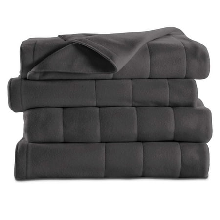 Sunbeam Heated Electric Channeled Fleece Blanket, Twin, Slate