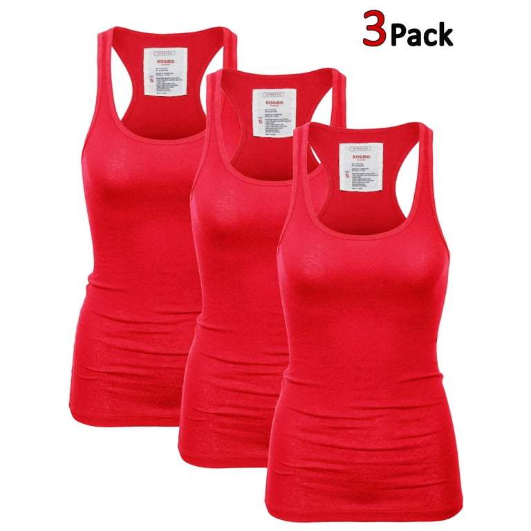 Tank Top - Women's Cotton Ribbed Tank Top (3 Pack) (XL, RED)