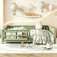 thumbnail image 2 of Bellemave Full Size Floor Bed with Bookshelf, Wood Montessori Beds with Slats and Safety Guardrail, Low Profile Queen Bed Frame with Fence, No Box Spring Needed (Green), 2 of 8