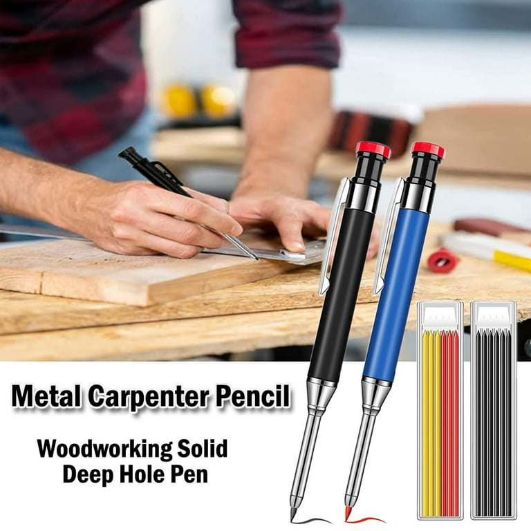 Solid Carpenter Pencil Set Deep Hole Marker Woodworking Tool Mechanical  Pencil with Refill Lead Built-in Sharpener for Carpenter