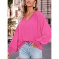 thumbnail image 4 of Weardear Womens Long Sleeve Blouse Chiffon Smocked Puff Sleeve Blouses Business Casual V Neck Tunic Tops, 4 of 8
