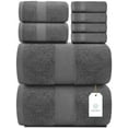 thumbnail image 7 of White Classic Luxury Bath Towel Set of 8 Pieces - 100% Turkish Cotton 700 GSM Highly Absorbent Towels for Bathroom, 2 Bath Towels, 2 Hand Towels, 4 Washcloths - Dark Gray, 7 of 7