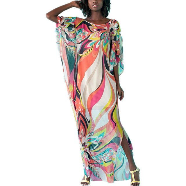 Kaftan Vestidos para Mujer de Gasa de Floral Impresión Caftán Traje de Baño Tallas Grandes Larga Playa Cover up Floral Print Floral Print Xishao ropa