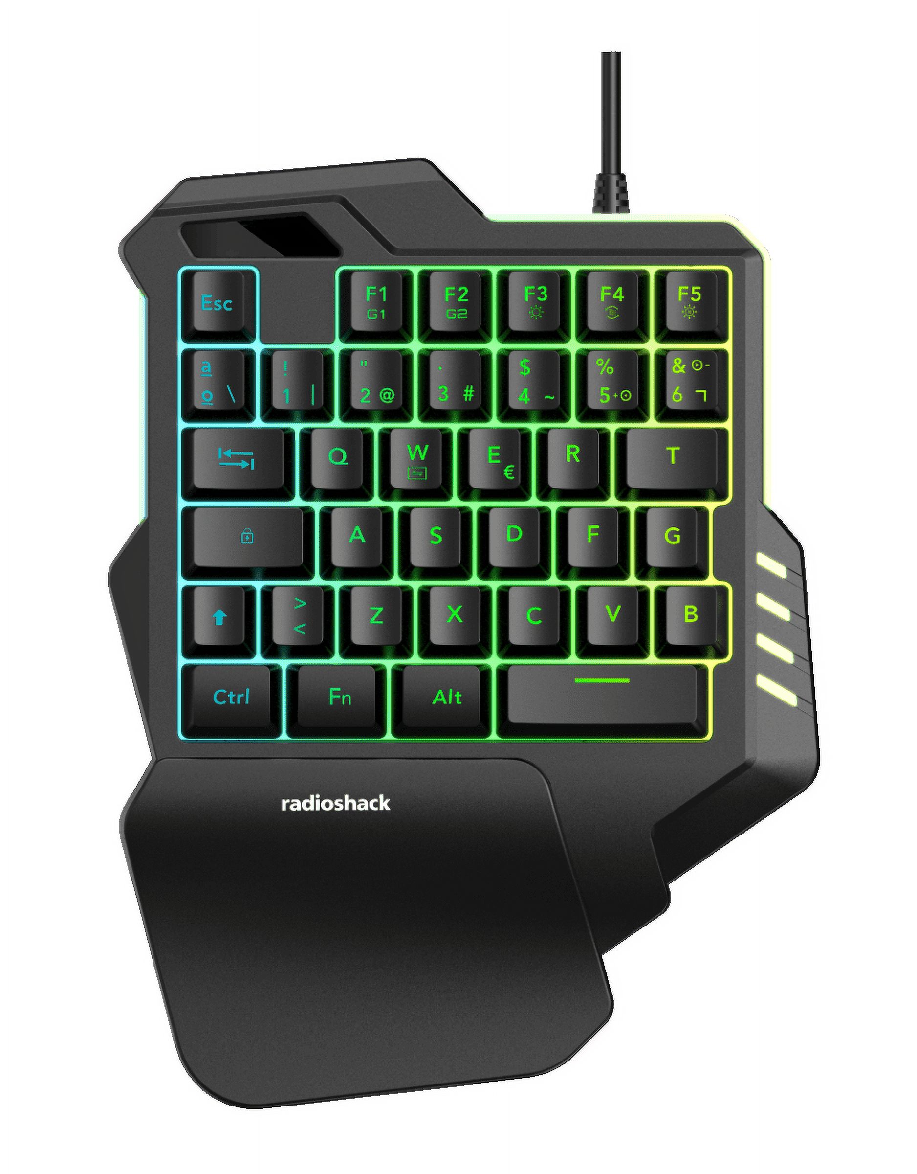 RadioShack One-Hand Gaming Keyboard, 35 Keys, RGB Backlit with 8 Colors, Macro Recording, Anti-Ghosting, USB-A Interface, 10 Million Key Lifespan, 1.6m Cable