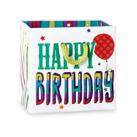 10 Pack, Happy Birthday Gloss Gift Bags, Petite 4x2.5x4" for Party, Holiday & Events
