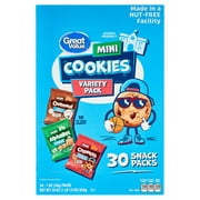 Great Value Mini Alphabet, Chippers & Oatmeal Cookies Variety Pack, 30 Snack Packs