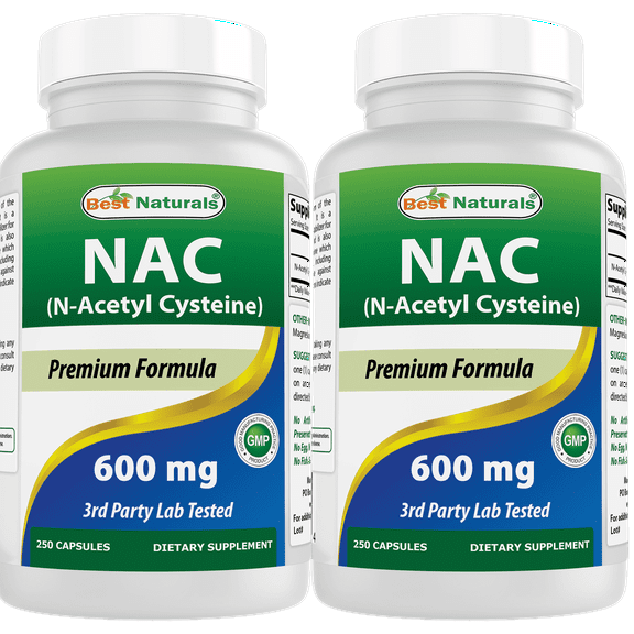 2 Pack Best Naturals NAC (N-Acetyl L-Cysteine) 600 mg 250 Capsules