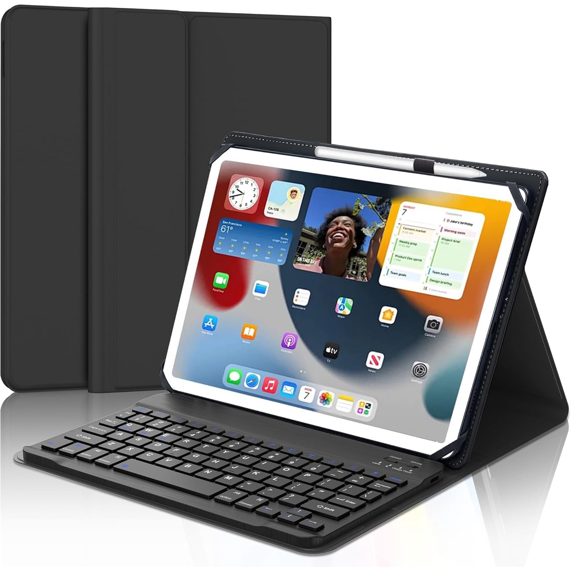 Universal Tablet Keyboard Case for iPad Samsung Fire Pixel Android 9",9.7",10.1",10.2",10.5",10.9",11", Rechargeable Wireless Bluetooth Keyboard, Folio Cover with Stretch Strap Android/iOS