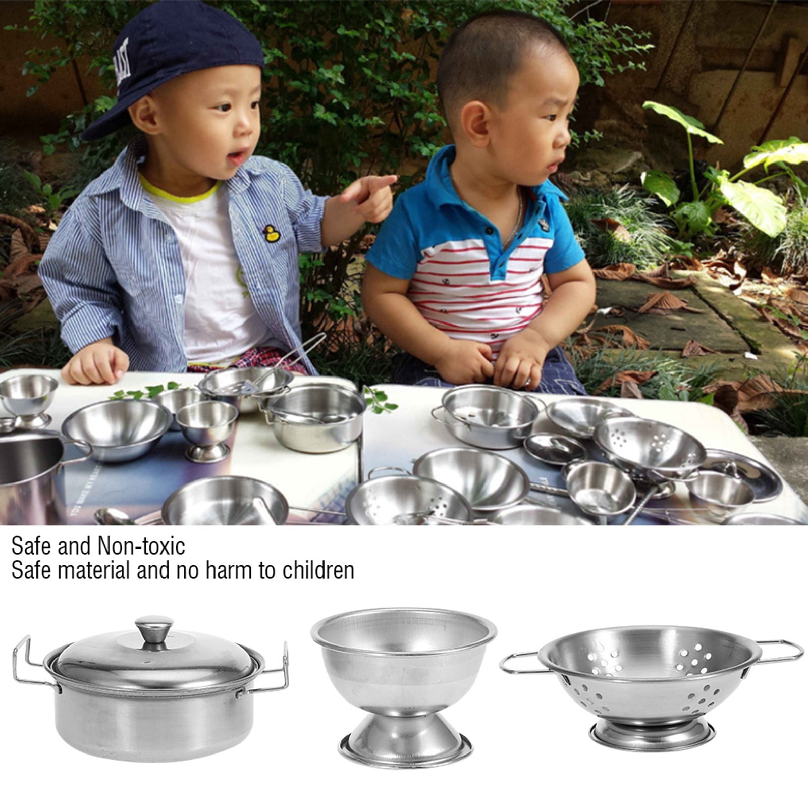 Children Kitchen Cookware Utensils Set Safe Stainless Steel Practical Toys Gift Boys Girls