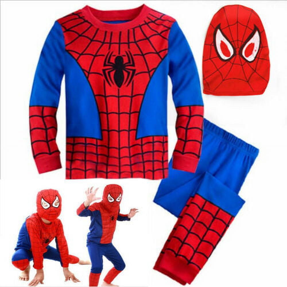 Superhero Costume Clothes Child Fancy Dress Up Kids Boys Juniors Halloween Cosplay Outfits M