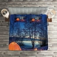 thumbnail image 2 of Ambesonne Forest Quilted Coverlet 3 Pcs, Night Camping Adventure, King Size, Blue Orange, 2 of 2
