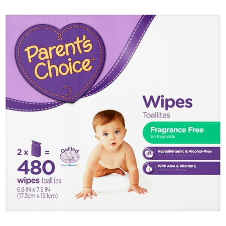 Parent's Choice Aloe Baby Wipes, 2 Resealable Packs 480 Total Wipes