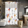 thumbnail image 2 of No Hook Shower Curtain with Snap in Liner, Boho Yellow Purple Star Abstract Waterproof Fabric Bathroom Curtain Mesh Top Window, Mid Century Retro Geometric Shower Curtains 36x72in, 2 of 9