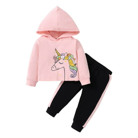 

KIMI BEAR Newborn Girls Outfits 6 Months Newborn Girls Autumn Winter Outfits 9 Months Newborn Girls Sweet Unicorn Print Hooded Long Sleeve Hoodie + Pants 2PCs Set Pink