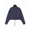 thumbnail image 4 of Gynyvoja Women Polka Dot Jacket Stand Collar Cropped Jackets Zip Up Coat Casual Spring Jacket with Pockets Navy Blue XS, 4 of 9
