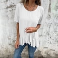 thumbnail image 4 of Wdfiry Women Plus Size T-shirt Summer Fashion Ruffled Hem Short Sleeve Tops Casual Solid Pullover Round-Neck Blouse Shirt, 4 of 8
