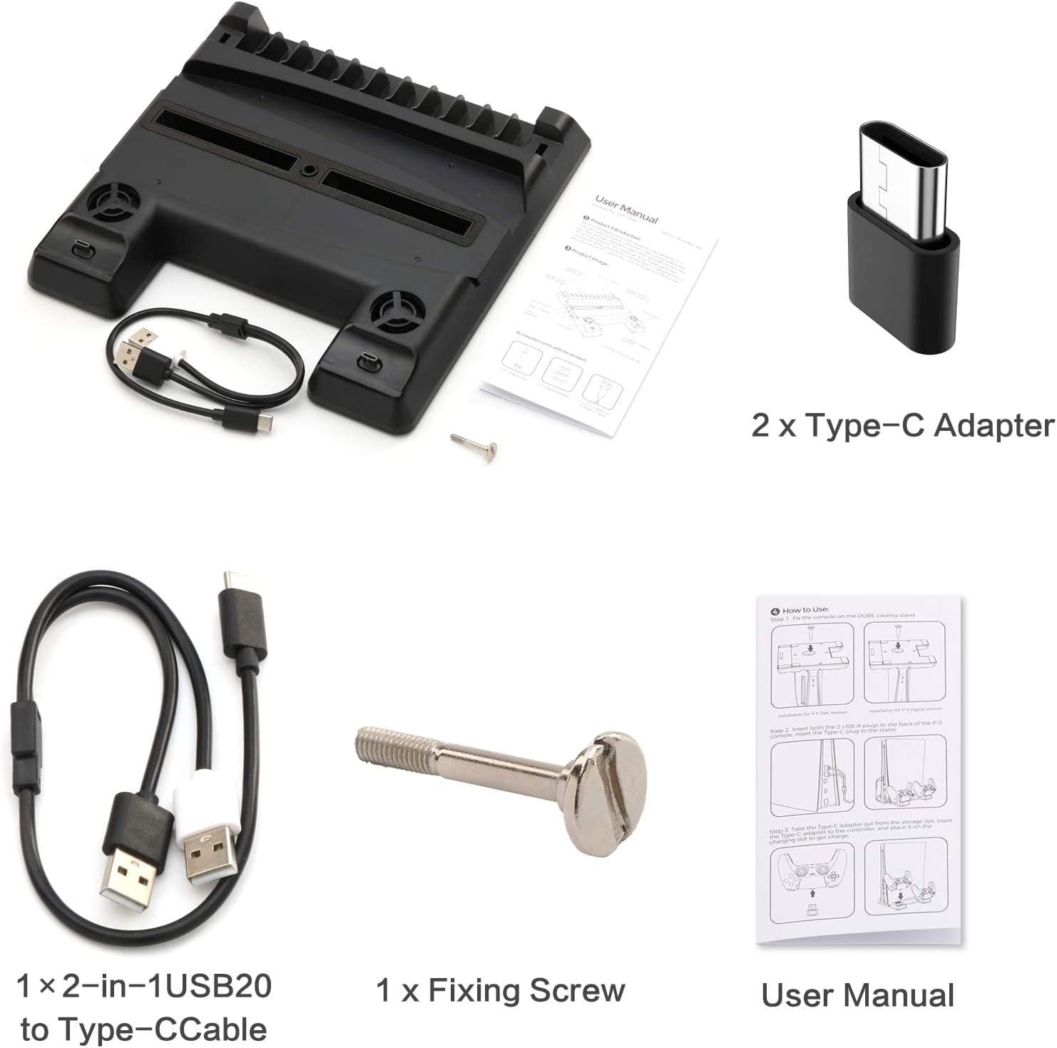 PS5 Charger Station, PS5 Cooling Fan Stand, PS5 Charger Stand with Controller Charger, PS5 Vertical Stand with Cooling Fan and LED Indicator, 3 Levels Adjustable Fans Speed, 12 Game Rack Organizer