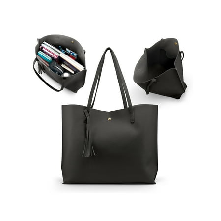 Women Tote Bag Tassels Leather Shoulder Handbags Fashion Ladies Purses Satchel Messenger Bags - Dark (Best Leather Laptop Tote)