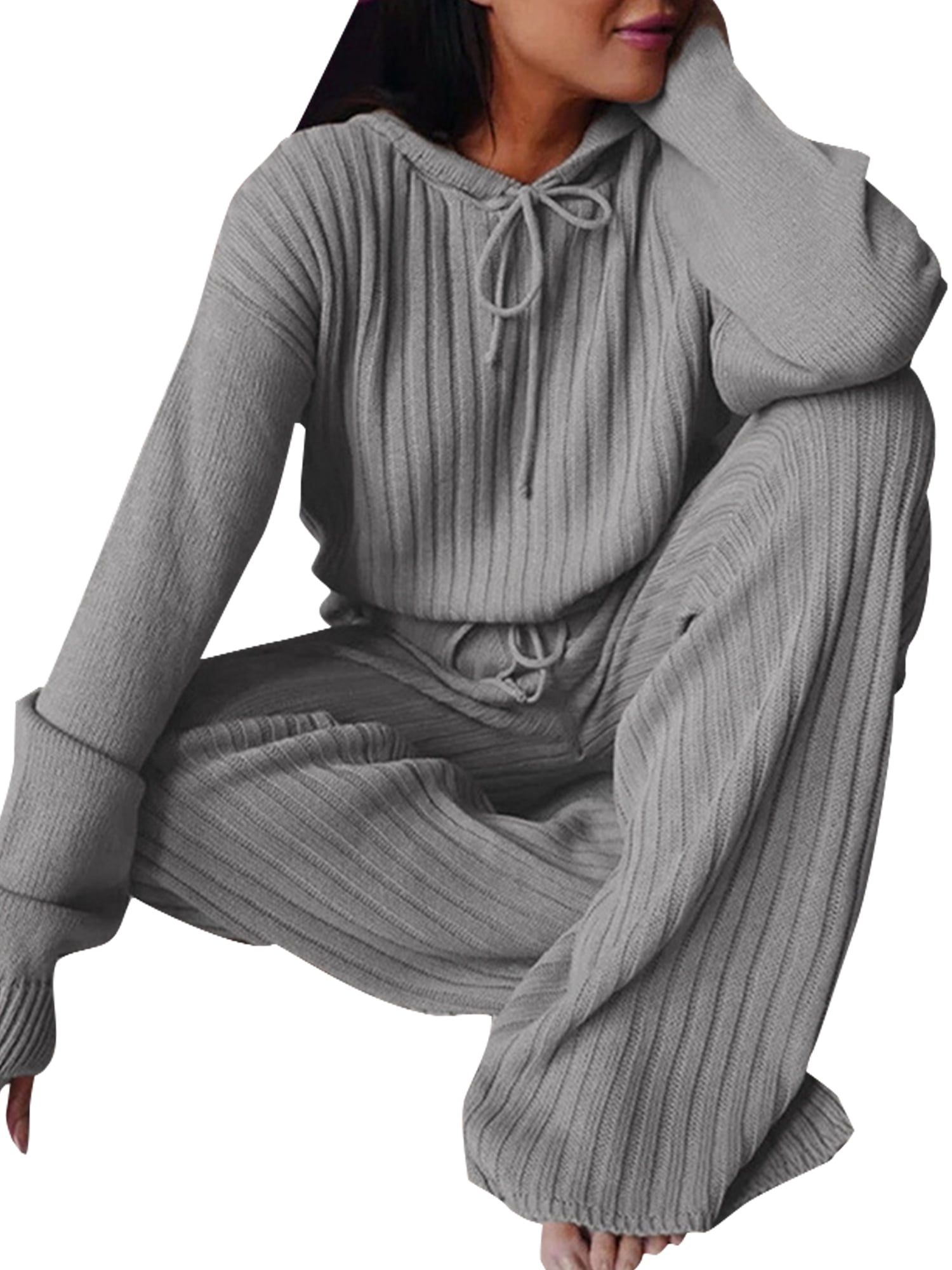 Frontwalk Womens 2 Piece Workout Jogging Suit Sets Loose Fit Ribbed