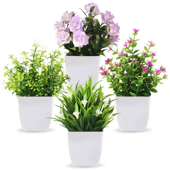 Semfri 4Pack Mini Simulation Potted Plants Fake Plants with Flower Pot Artificial Greenery for Indoor Home Office Bathroom Farmhouse Decoration