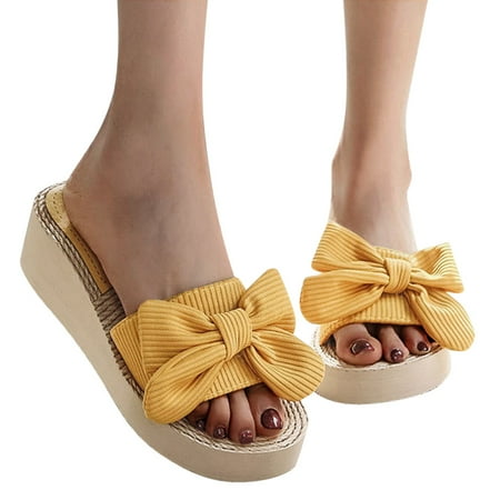 

KaLI_store Home Slippers Women Women s Sandals Wedge Summer Bohemian Hollow Out Slip On Flats Ladies Wedge Platform Sandals for Women Dressy Yellow Side 8