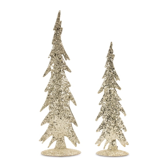 Melrose Mosaic Iron Pine Tree Christmas Figures -  17" - Gold - Set of 2