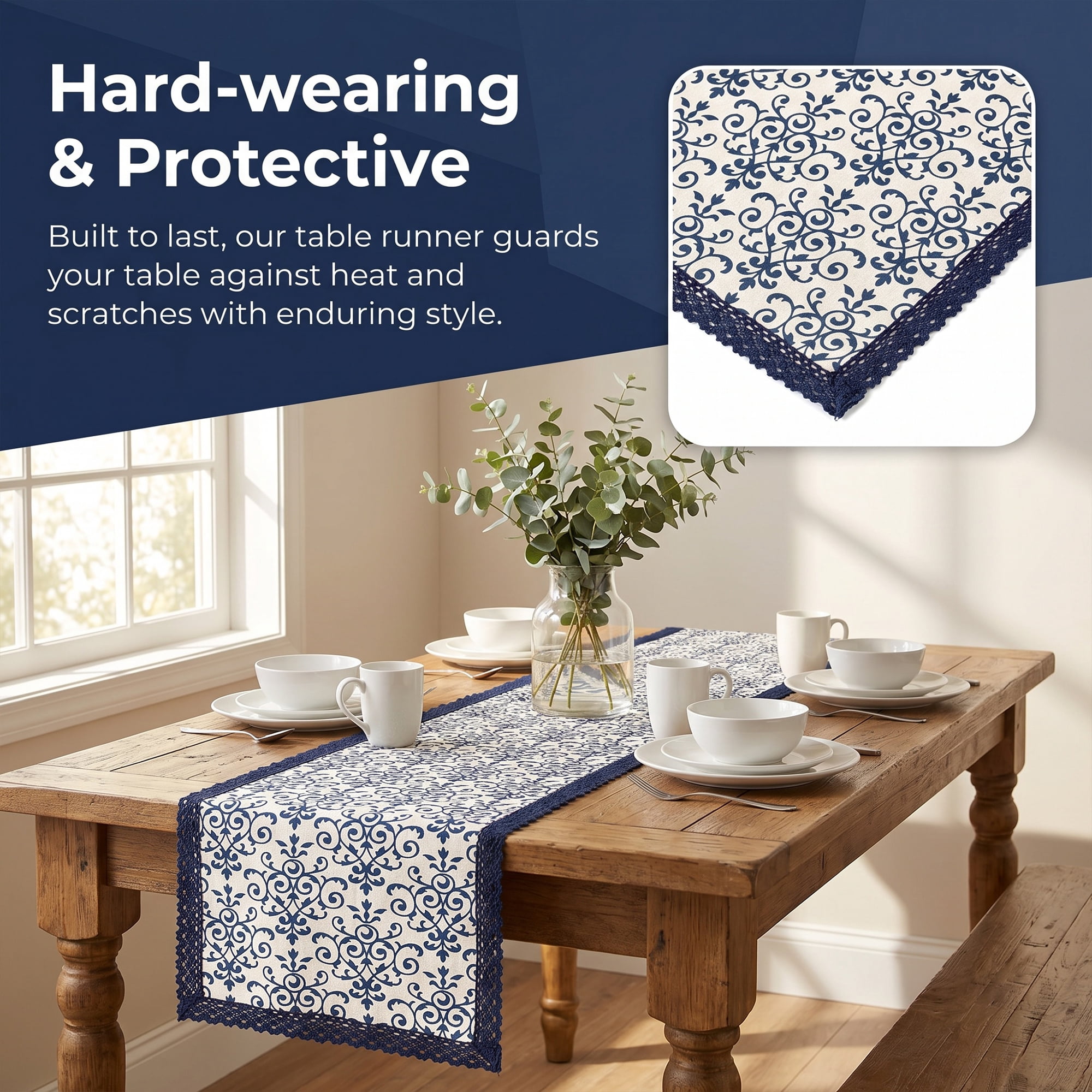 Unique Bargains Birthday Decorations Washable Cotton Kitchen Runner Blue 11.8x70.9in