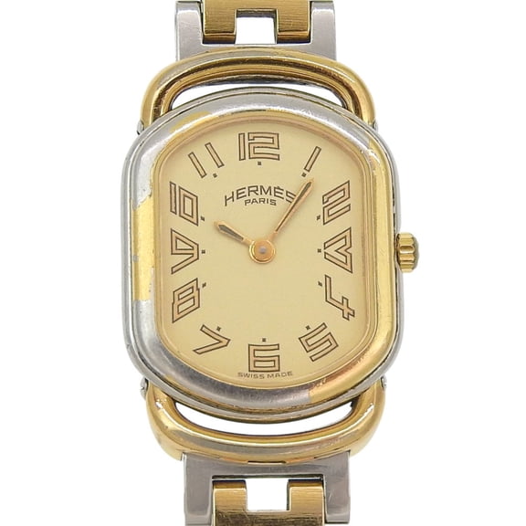Pre-Owned Hermès Rally Watch RA1.240, Stainless Steel with Gold Plated Quartz Movement, Analog...