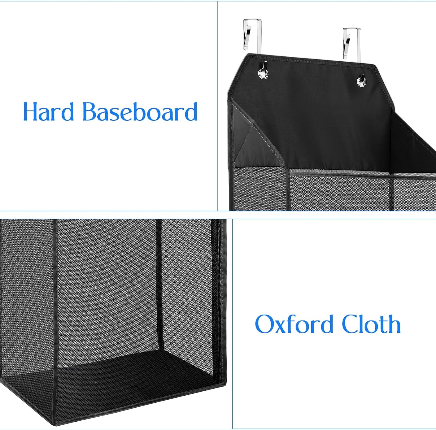ABCISI 2 Packs Large Hanging Laundry Hamper with Hooks, Over the Door Mesh Hamper with Zipper for Dirty Clothes Organizer, Collapsible Wall Hanging Laundry Basket for Bathroom, Dormitory, Black