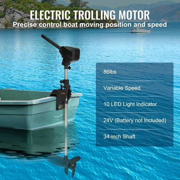 VEVOR Electric Trolling Motor 86lb Thrust Transom Mounted 24-Volt Boat  Motor Variable Speed 10 LED Indicator for Kayak, Inflatable Fishing Boats  (34 Shaft) 