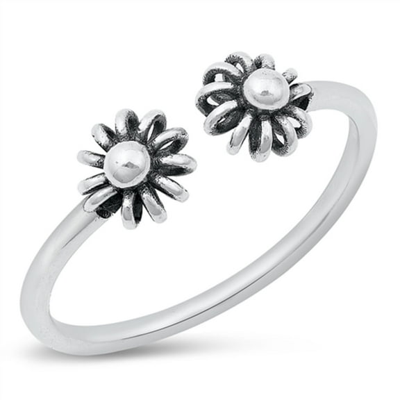 All in Stock Sterling Silver Twin Decorated Sunflower Ring Size 5