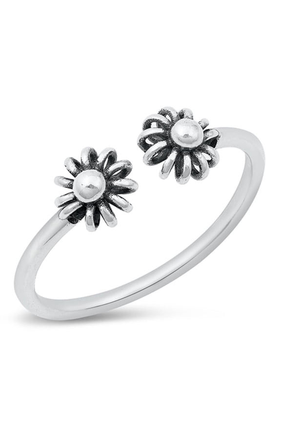 Sterling Silver Twin Decorated Sunflower Ring Size 7