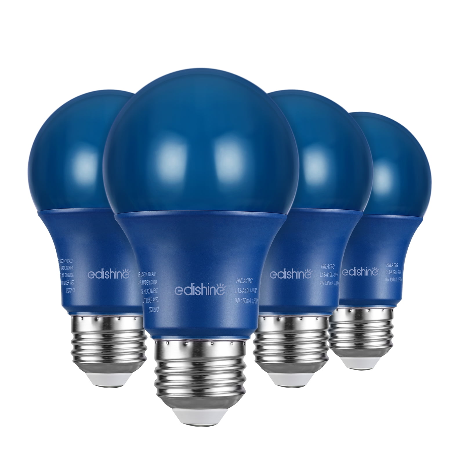 EDISHINE 4Pack Blue Color A19 LED Light Bulbs,60W Equivalent, E26