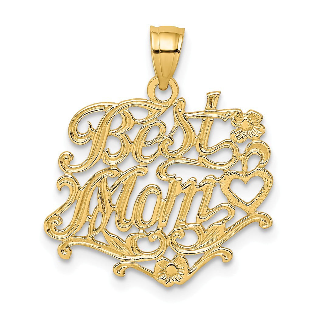 JewelryWeb 20mm 14k Gold Best Mom Pendant Necklace