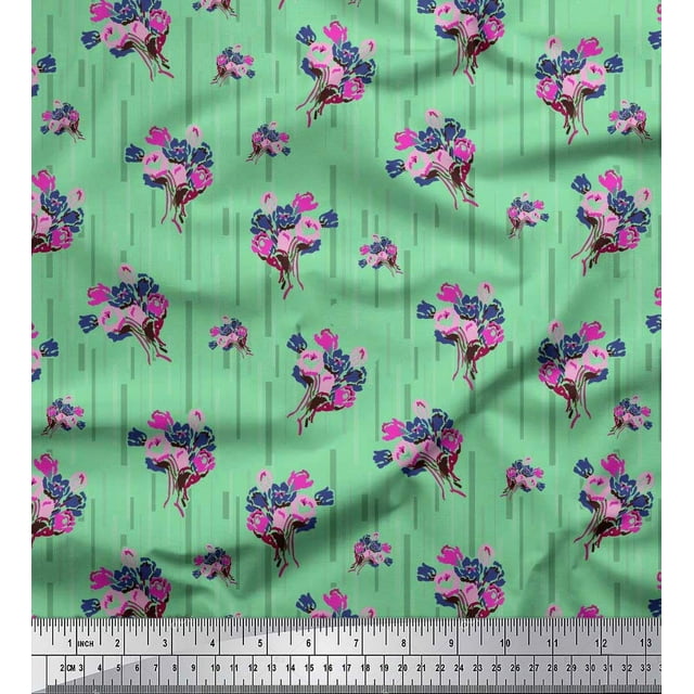 Soimoi Rayon Fabric Flower Artistic Print Fabric by Yard 56 Inch Wide