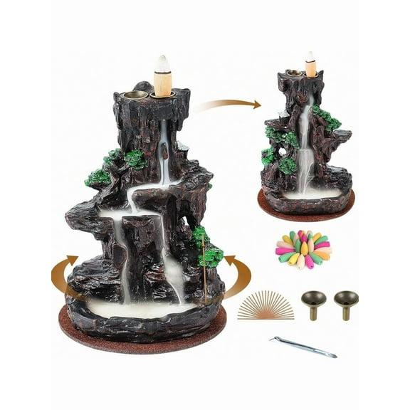 SPACEKEEPER Incense Burner, Backflow Incense Holder 2 Sides Waterfall Incense Burnier With 120 Backflow Incense Cones, 30 Incense Sticks, Aromatcherapy Ornamen For Home