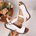 thumbnail image 5 of Women's Wide Width Wedge Sandals, Breathable Faux Leather Open Toe Shoes with Adjustable Buckle Strap, Comfortable Wedge Heel Walking Shoes for Beach, Work, Daily Wear - White/Brown/Gray, 5 of 10