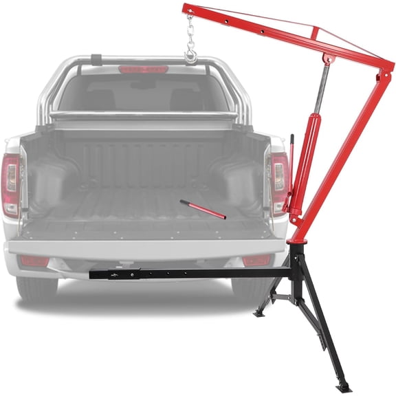 Hydraulic Pickup Truck Crane , 1000 Lbs Capacity, 360°Swivel, Hitch Mounted Crane with 3 Adjustable Capacities of 500 Lbs, 750 Lbs and 1000 Lbs for Lifting Goods in Construction, Red
