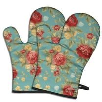 Cute Oven Mitts,Pioneer Flower Floral Print Pattern Oven Mitt 2-Pack Set,Kitchen Gloves for Oven,Heat Resistant Oven Mitts 7.7"x12"