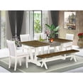 thumbnail image 2 of East West Furniture 6-Pc Dinner Table Set Contains a Wood Table - 4 Cream Linen Fabric Dining Chairs with Stylish Back and a Wood Bench - Wire Brushed Linen White Finish, 2 of 2