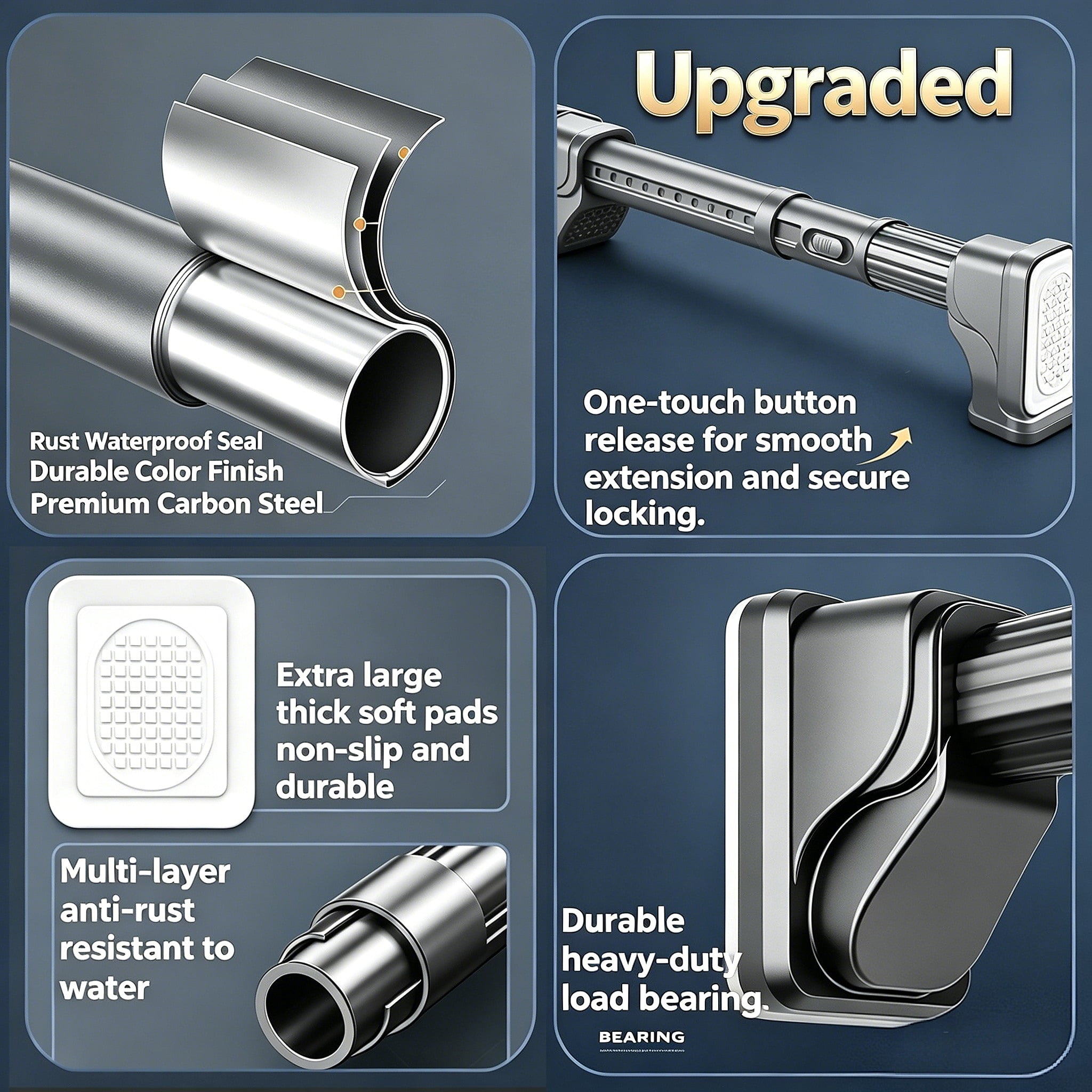 Mxdfafa 40-193in Gray Tension Curtain Rod, Heavy Duty No Drill for Room Divider, Bathroom, Closet & Laundry, Carbon Steel, Rust-Proof