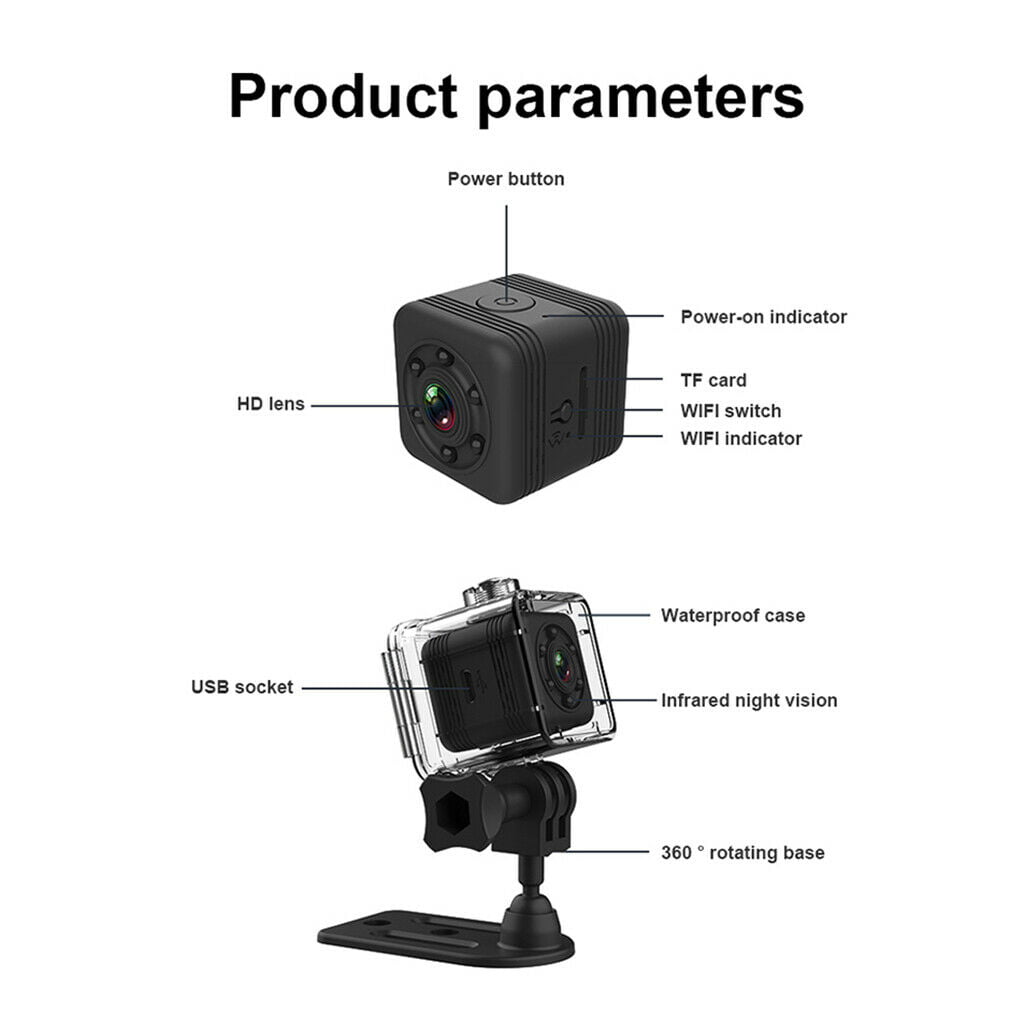 Tuimiyisou Wireless-Kamera Mini Smart WiFi Kamera HD Kamera SQ29 bewegliche Nachtsicht Bewegungserkennung für Innen Außen Schwarz Voll Angepasst 