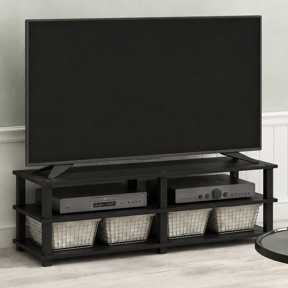 Furinno Turn - S - Tube No Tools 3 - Tier Entertainment TV Stand, Black